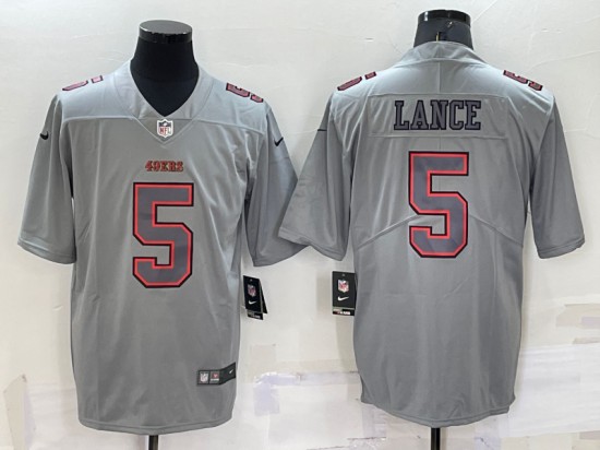 Men's San Francisco 49ers #5 Trey Lance Gray Atmosphere Fashion Stitched Jersey - Click Image to Close